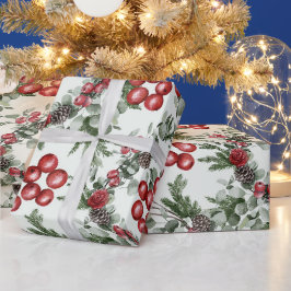 Create Your Own Red Holly & Pinecones ラッピングペーパー