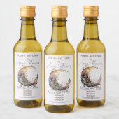 Create Your Own Rustic Sunset Floral Crescent Moon ワインラベル (ボトル)