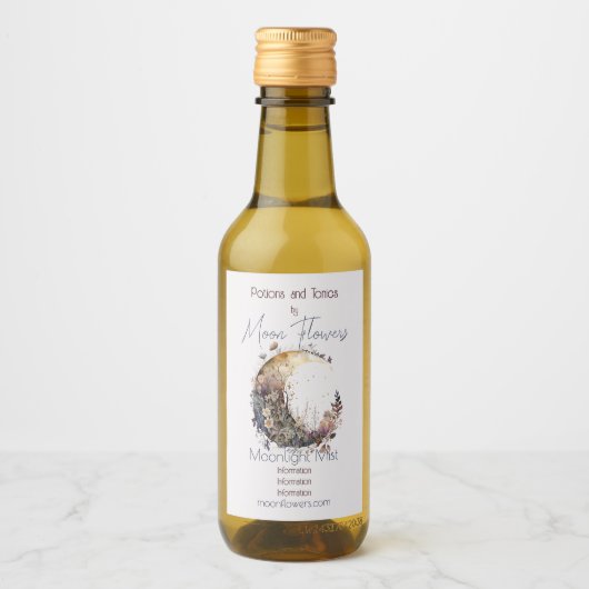 Create Your Own Rustic Sunset Floral Crescent Moon ワインラベル (正面)