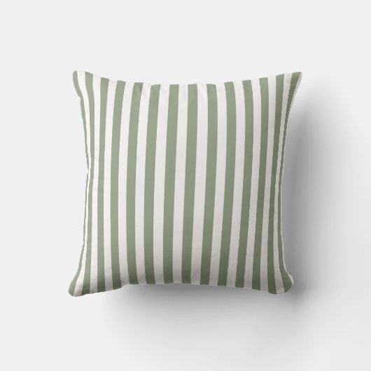 Create Your Own Sage Green White Striped Pattern クッション (裏面)