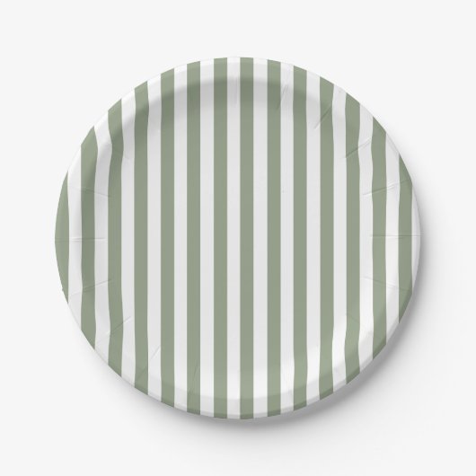 Create Your Own Sage Green White Striped Pattern ペーパープレート (正面)