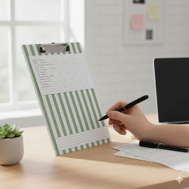 Create Your Own Sage Green White Striped Pattern ミニクリップボード