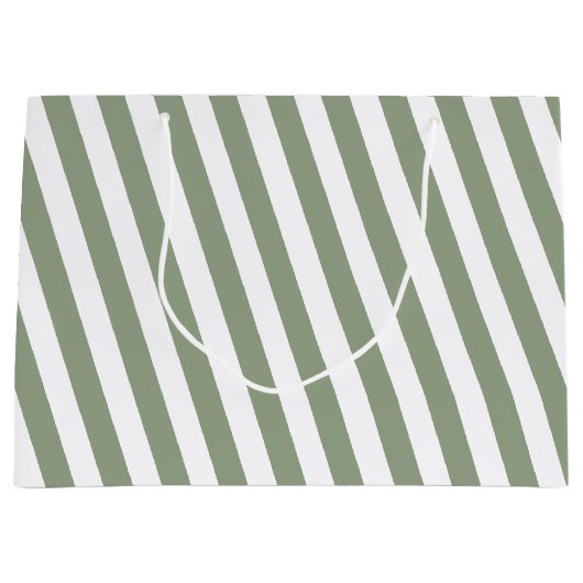 Create Your Own Sage Green White Striped Pattern ラージペーパーバッグ (正面)