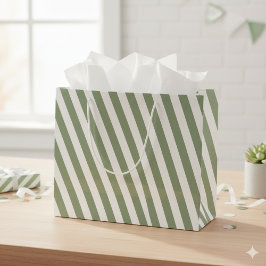 Create Your Own Sage Green White Striped Pattern ラージペーパーバッグ