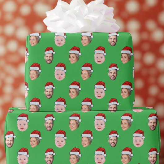 Create Your Own Santa Hat Face 3 Photo Green ラッピングペーパー