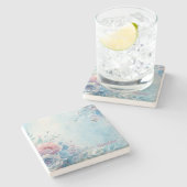 Create Your Own Shabby Chic Blue Pink Roses ストーンコースター (横)