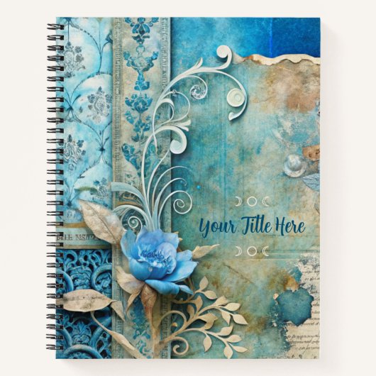 Create Your Own Shabby Chic Blue Rose Butterfy ノートブック (正面)
