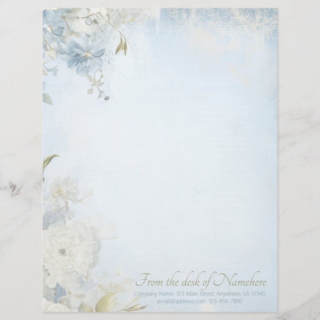 Create Your Own Shabby Chic Blue White Blossoms レターヘッド (正面)