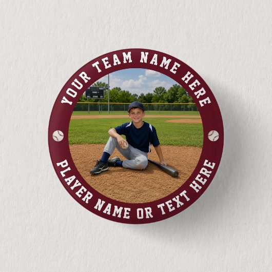Create Your Own Sports Baseball Team Photo 缶バッジ (正面)