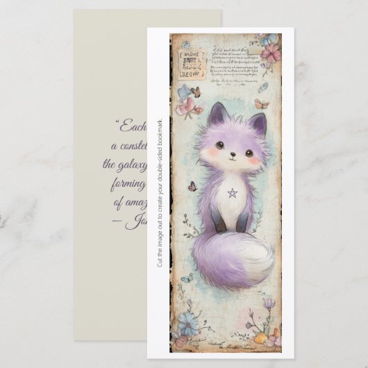 Create Your Own Sweet Purple Fox Bookmark Card (正面/裏面)