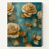 Create Your Own Teal & Gold Roses Floral ノートブック (裏面)