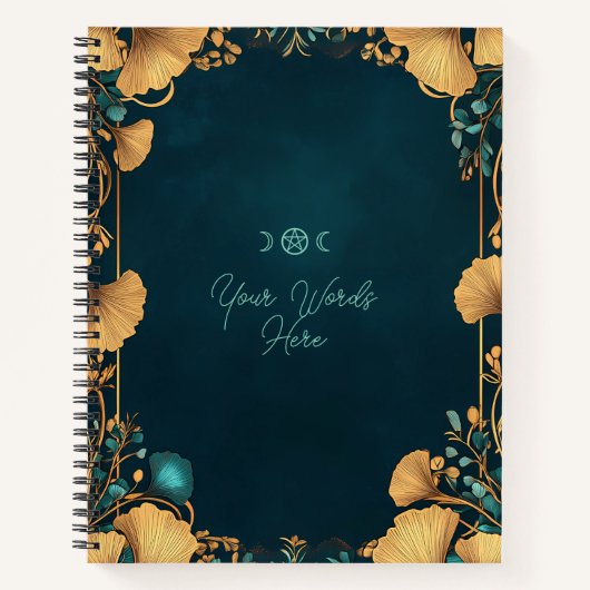 Create Your Own Teal Golden Gingko Leaves ノートブック (正面)