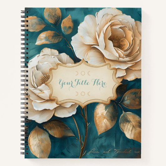 Create Your Own Teal & Golden Peach Roses Floral ノートブック (正面)