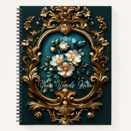 Create Your Own Teal Ornamental Gilded Blossoms ノートブック