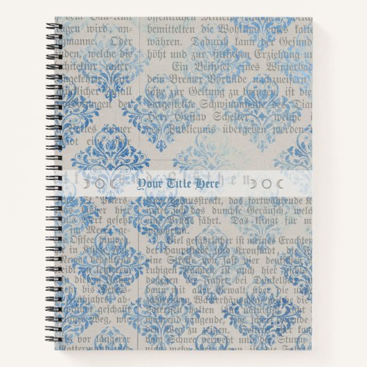 Create Your Own Vintage Blue Damask Newsprint ノートブック (正面)