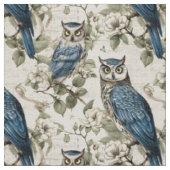 Create Your Own Vintage Blue Owls ファブリック (クローズアップ)