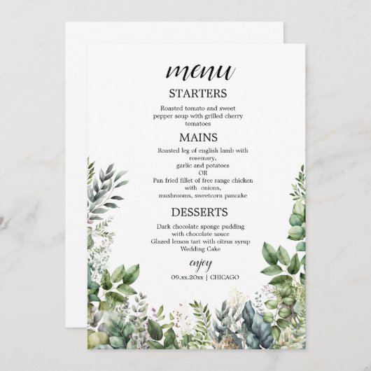 Create Your Own wedding eucalyptus Flat Menu メニュー (正面/裏面)