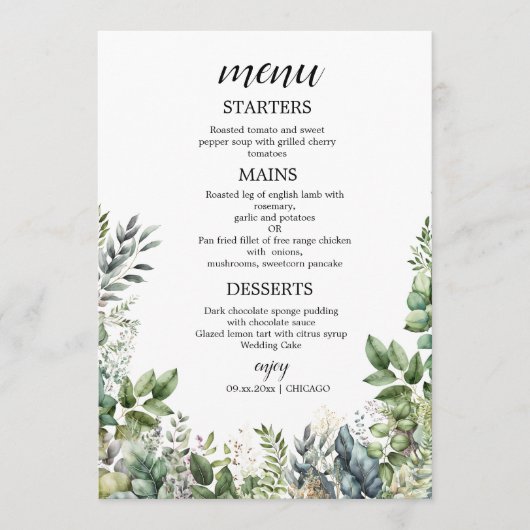 Create Your Own wedding eucalyptus Flat Menu メニュー (正面)