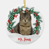 Create Your Own Wreath Christmas Cat Photo  セラミックオーナメント (正面)