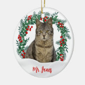 Create Your Own Wreath Christmas Cat Photo  セラミックオーナメント (左)