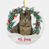 Create Your Own Wreath Christmas Cat Photo  セラミックオーナメント (裏面)