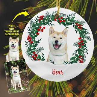 Create Your Own Wreath Christmas Dog Photo セラミックオーナメント