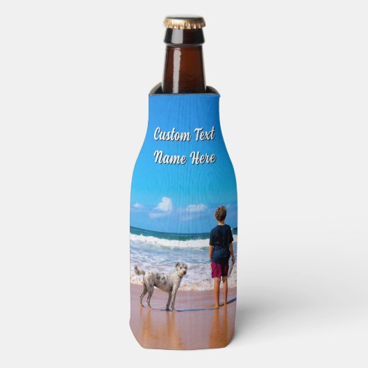 Create Your Pet Photo Bottle Cooler Custom Text ボトルクーラー (ボトル正面)