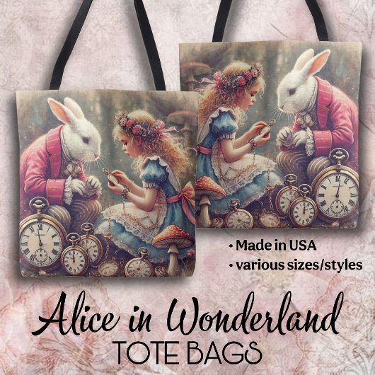 Creative Alice in Wonderland Vintage Art トートバッグ