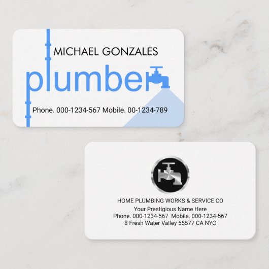 Creative Blue Plumber Pipe System Plumbing Works 名刺 (正面/裏面)
