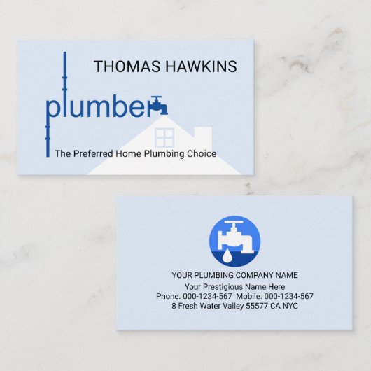 Creative Blue Plumber Pipeline Home Waterflow 名刺 (正面/裏面)