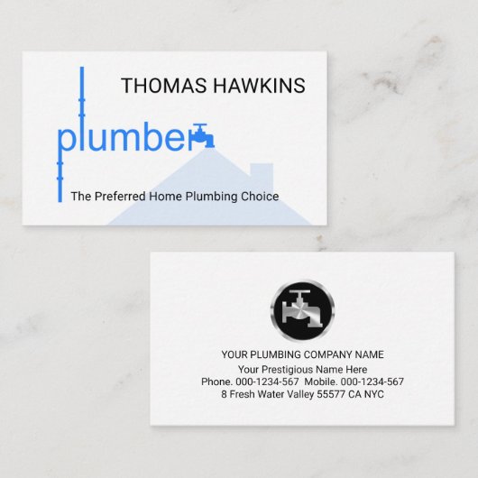 Creative Blue Plumber Pipeline Waterflow 名刺 (正面/裏面)