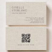 Creative Director Luxury Neutral Linen QR Code 名刺