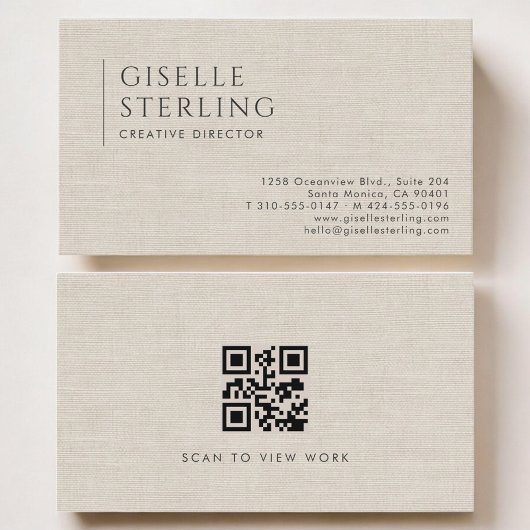 Creative Director Luxury Neutral Linen QR Code 名刺