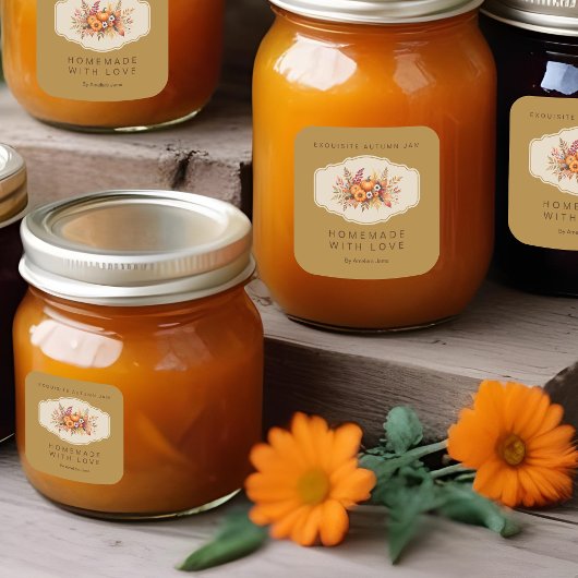 Creative Elegant Autumn Bouquet Flowers Berries スクエアシール