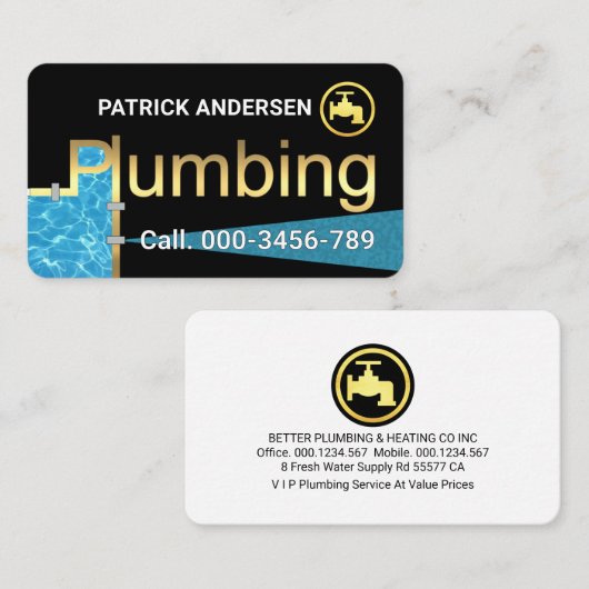 Creative Gold Plumbing Pipes Leaking Faucet 名刺 (正面/裏面)