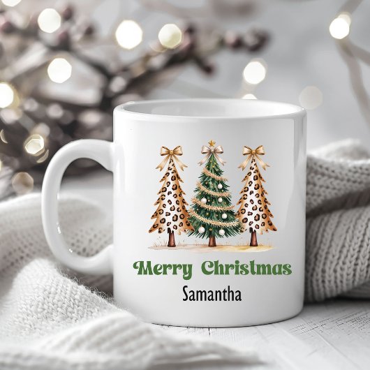 Creative Leopard Christmas Trees Custom Name Mug コーヒーマグカップ
