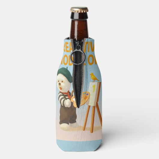 Creative Mode On: Painter Bichon Dog Artist Art ボトルクーラー (ボトル裏面)