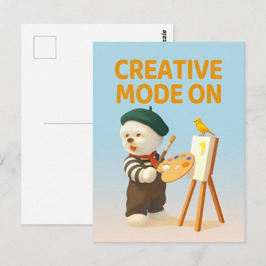 Creative Mode On: Painter Bichon Dog Artist Art ポストカード (正面/裏面)