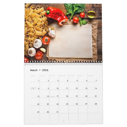 Creative Pasta Recipes & Photo Notes Calendar カレンダー (3月 2026)