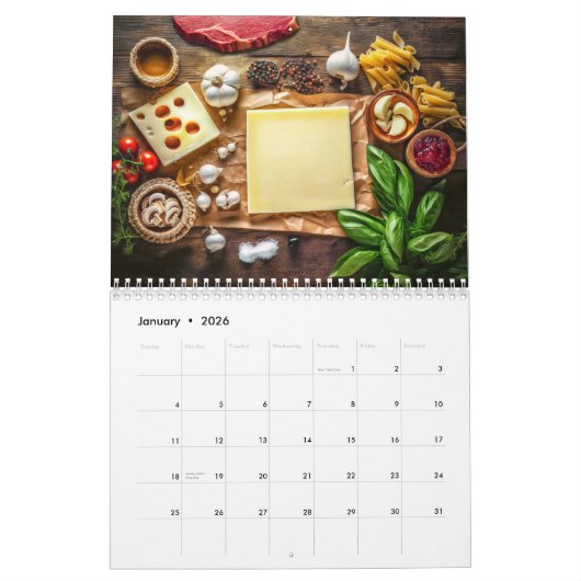 Creative Pasta Recipes & Photo Notes Calendar カレンダー (1月 2026)