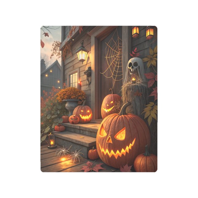 Creative Pumpkin Decorations for a Spooky Hallowee メタルプリント (正面)