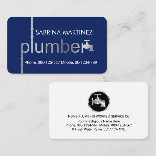 Creative Silver Plumber Pipe System Plumbing Works 名刺 (正面/裏面)