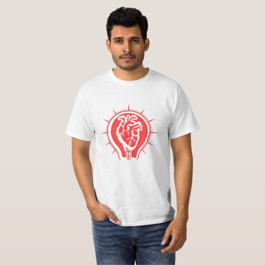 Creative Spark - 解剖学的心臓と電球 メンズ Tシャツ (正面フル)