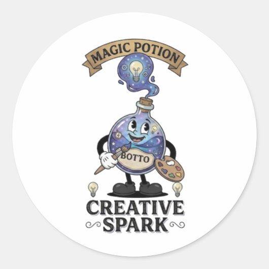 Creative Spark Magic Potion Retro Artist Mascot ラウンドシール (正面)