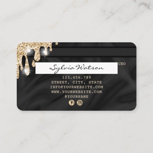 Credit Card Styledあなたのロゴを追加ドリップ金ゴールド絹 名刺 (裏面)