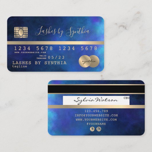 Credit Card Styled金ゴールドとNavyが名前を追加 名刺 (正面/裏面)