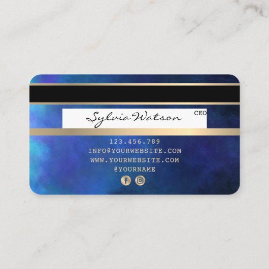 Credit Card Styled金ゴールドとNavyが名前を追加 名刺 (裏面)