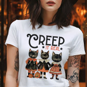 Creep It Real 黒猫 ビンテージ ハロウィン トライブレンドTシャツ