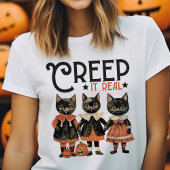 Creep It Real 黒猫 ビンテージ ハロウィン トライブレンドTシャツ