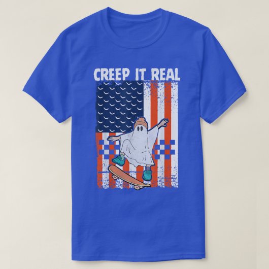 Creep it Real Ghost Skateboard Boy Halloween Ameri Tシャツ (デザイン正面)
